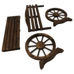 Woodside 2 Seater Wheel Bench, Outdoor Garden Patio Furniture Burnt Stained Wood -Outdoor Living Shop 0DE1QFP3I05