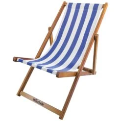 Woodside Traditional Folding Beach/Garden Wooden Deck Chair Seaside Lounger, Dark Blue/White -Outdoor Living Shop 0DPTSUY4DOH