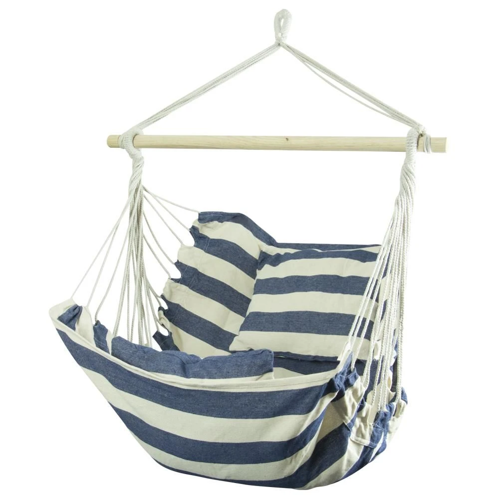 Woodside Swinging Garden Hammock Chair Outdoor Wooden Rope Swing Seat, Blue/White 3 Woodside Swinging Garden Hammock Chair Outdoor Wooden Rope Swing Seat, Blue/White