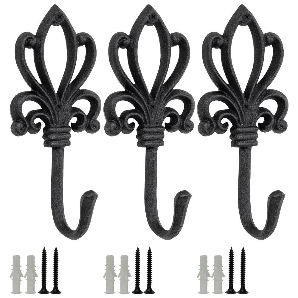 Woodside Cast Iron Decorative Wall Mounted Hanging Hooks, Vintage Coat Hangers, Set Of 3 3 Woodside Cast Iron Decorative Wall Mounted Hanging Hooks, Vintage Coat Hangers, Set Of 3