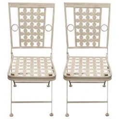 Woodside Ostend 2 X Square Folding Metal Garden Patio Dining Chairs Outdoor Furniture