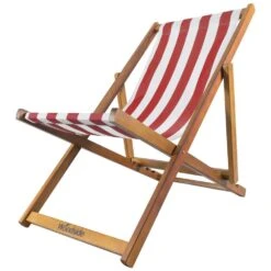 Woodside Traditional Folding Beach/Garden Wooden Deck Chair Seaside Lounger, Red/White -Outdoor Living Shop 4WDQ0UVQEPX