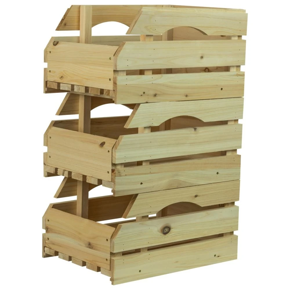 Woodside Wooden Storage Boxes/Stackable Crates With Handles For Fruit/Veg, Pack Of 3 3 Woodside Wooden Storage Boxes/Stackable Crates With Handles For Fruit/Veg, Pack Of 3