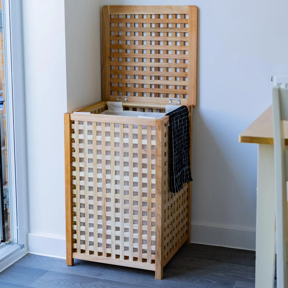 Woodside Large 80L Walnut Wood Lattice Laundry Basket/Bin Storage Box 4 Woodside Large 80L Walnut Wood Lattice Laundry Basket/Bin Storage Box - Image 2