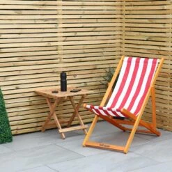 Woodside Traditional Folding Beach/Garden Wooden Deck Chair Seaside Lounger Red & White X 2 -Outdoor Living Shop D44H2W1IXV0
