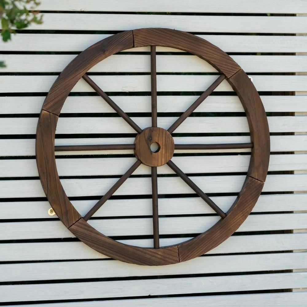 Woodside Decorative Rustic/Vintage Garden Wooden Wagon Wheel Ornament 6 Woodside Decorative Rustic/Vintage Garden Wooden Wagon Wheel Ornament - Image 4