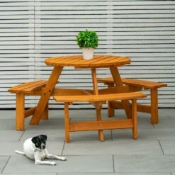 Maribelle 6 Seater Round Wooden Garden/Pub Bench - STAINED -Outdoor Living Shop EKKB4LINUJK