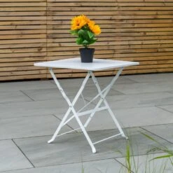 Woodside Indoor/Outdoor Folding Garden Side Table, Foldable White Coffee Table -Outdoor Living Shop EST2GENDR2Y