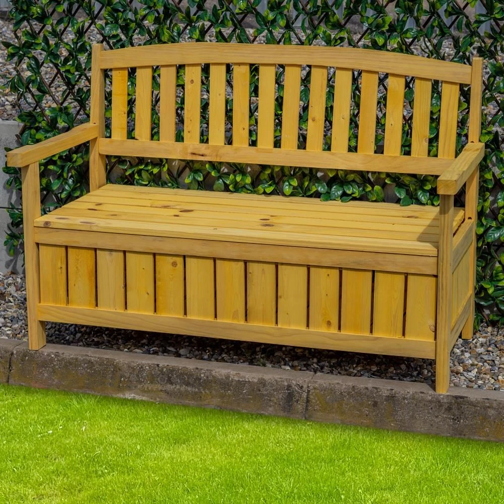 Woodside Hunsett 2 Seater Garden Patio Bench, Outdoor Wooden Loveseat With Storage 5 Woodside Hunsett 2 Seater Garden Patio Bench, Outdoor Wooden Loveseat With Storage - Image 3