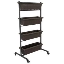 Woodside Dereham 4 Tier Wheeled Metal Garden Planter Flower Display Stand -Outdoor Living Shop F43FU12XOBR