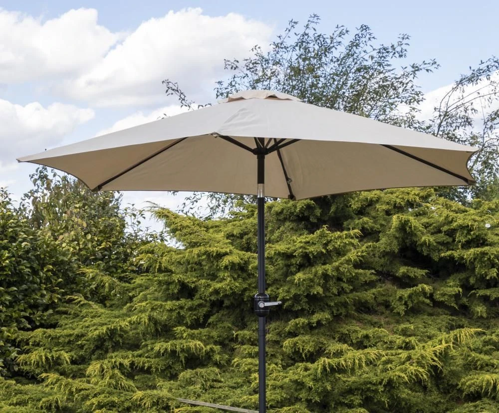 Woodside Large 2.7m Garden Parasol Umbrella With Winding Crank & Tilt Sand 4 Woodside Large 2.7m Garden Parasol Umbrella With Winding Crank & Tilt Sand - Image 2