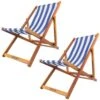 Woodside Traditional Folding Beach/Garden Wooden Deck Chair Seaside Lounger Dark Blue & White X 2 -Outdoor Living Shop FISILKQ3UTD