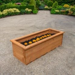 Woodside Reedham Stained Wooden Garden Trough Planter/Flower Trough Box, 95 Litres -Outdoor Living Shop GD5QVQP52WW