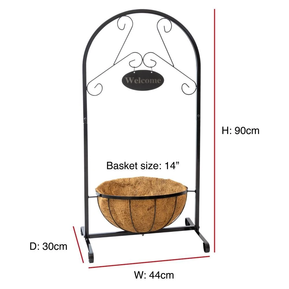 Woodside Hanging Coconut Flower Basket Planter Stand With Garden Welcome Sign 7 Woodside Hanging Coconut Flower Basket Planter Stand With Garden Welcome Sign - Image 5