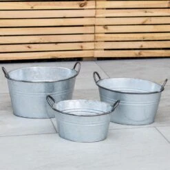 Woodside Vintage Galvanised Steel Garden & Home Flower Planter Tubs, Pack Of 3 -Outdoor Living Shop KL4DVDNLPJZ