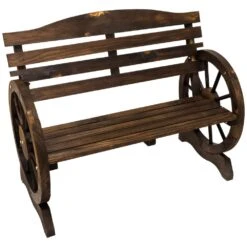 Woodside 2 Seater Wheel Bench, Outdoor Garden Patio Furniture Burnt Stained Wood -Outdoor Living Shop MFB303UDD5G