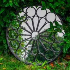 Woodside Ryton Decorative Round Outdoor Garden Mirror, Dia: 60cm -Outdoor Living Shop MZ4GPXYL2VS