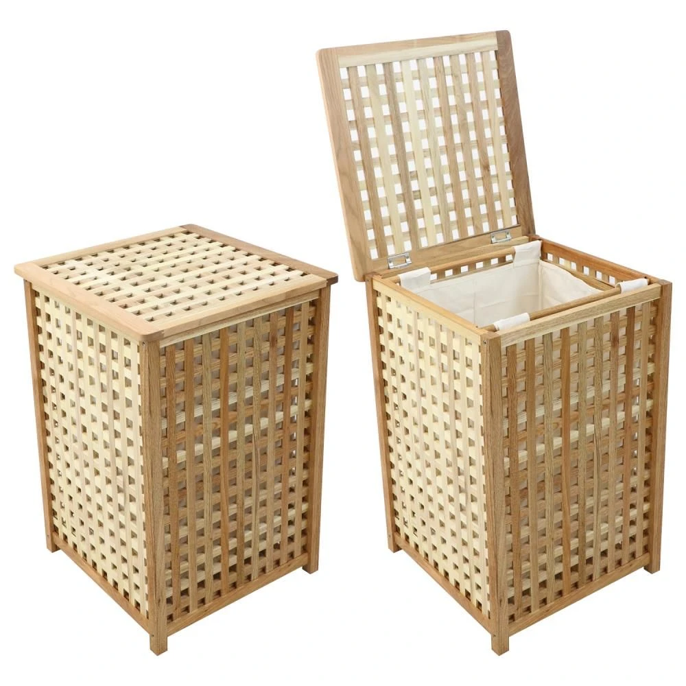 Woodside Large 80L Walnut Wood Lattice Laundry Basket/Bin Storage Box 9 Woodside Large 80L Walnut Wood Lattice Laundry Basket/Bin Storage Box - Image 7