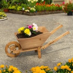 Woodside Wooden Ornamental Garden Plant/Flower Wheel Barrow Planter -Outdoor Living Shop NQQBNODCYZS