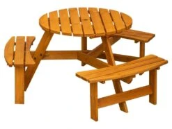 Maribelle 6 Seater Round Wooden Garden/Pub Bench - STAINED -Outdoor Living Shop NT0BM4CDSQH