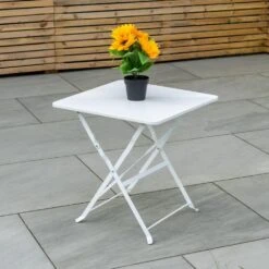 Woodside Indoor/Outdoor Folding Garden Side Table, Foldable White Coffee Table -Outdoor Living Shop O3P3UTIT4NU
