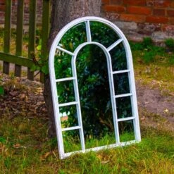 Maribelle White Metal Garden Arch Mirror Home Decoration -Outdoor Living Shop P1DOO0AAVNZ
