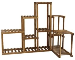 Woodside Bradwell Carbonized 5 Tier Corner Wooden Plant Display Stand Flower Rack -Outdoor Living Shop P5ANUWBTQWC