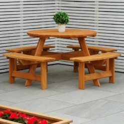 Maribelle 8 Seater Round Wooden Garden/Pub Bench - STAINED -Outdoor Living Shop PCS3JSJ43AT