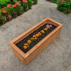 Woodside Reedham Stained Wooden Garden Trough Planter/Flower Trough Box, 95 Litres -Outdoor Living Shop R4ZE35K1JYG