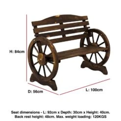 Woodside 2 Seater Wheel Bench, Outdoor Garden Patio Furniture Burnt Stained Wood -Outdoor Living Shop UC43QPP3D1D