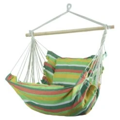Woodside Swinging Garden Hammock Chair Outdoor Wooden Rope Swing Seat, Multicolour