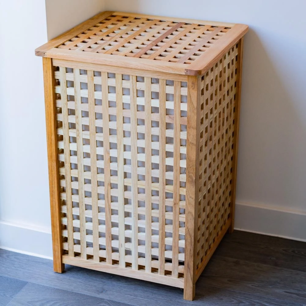 Woodside Large 80L Walnut Wood Lattice Laundry Basket/Bin Storage Box 5 Woodside Large 80L Walnut Wood Lattice Laundry Basket/Bin Storage Box - Image 3