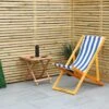 Woodside Traditional Folding Beach/Garden Wooden Deck Chair Seaside Lounger, Dark Blue/White -Outdoor Living Shop XATRL3SNFOR