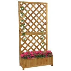 Woodside Aldburgh Wooden Garden Trough Planter/Flower Container Box With Trellis -Outdoor Living Shop YKCZMIZTE5B