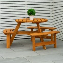 Maribelle 6 Seater Round Wooden Garden/Pub Bench - STAINED -Outdoor Living Shop ZPBJACYWXMZ